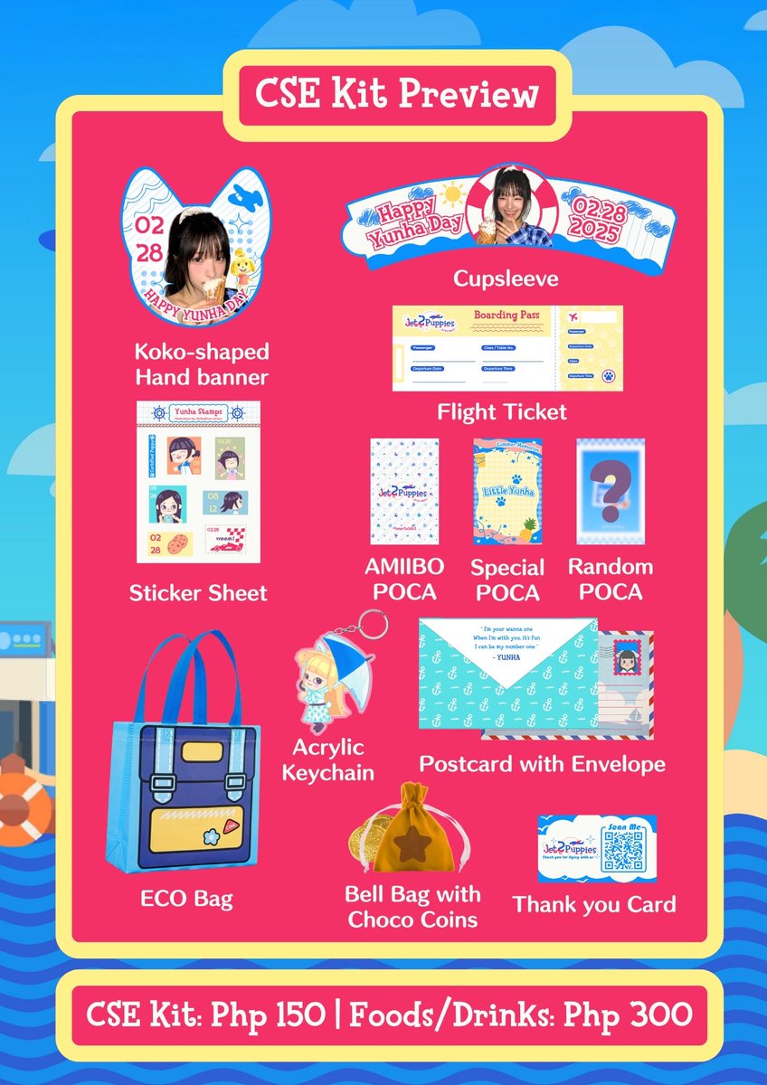 YunhaversePH's tweet photo. Our island gifts are finally here 🐾🎁
Say hello to the official kit inclusions for our upcoming cupsleeve event ☕️🌿
Which one is your favorite, villagers? 🫣✨

🗓 February 22, 2026
🕛 12 NN to 4 PM
 
Pubmat background by: @scribsscrabs -  
Pubmat created by: @phanthom_bunny

#Jet2Puppies
#BANGYUNHA #방윤하 
#UNIS #유니스