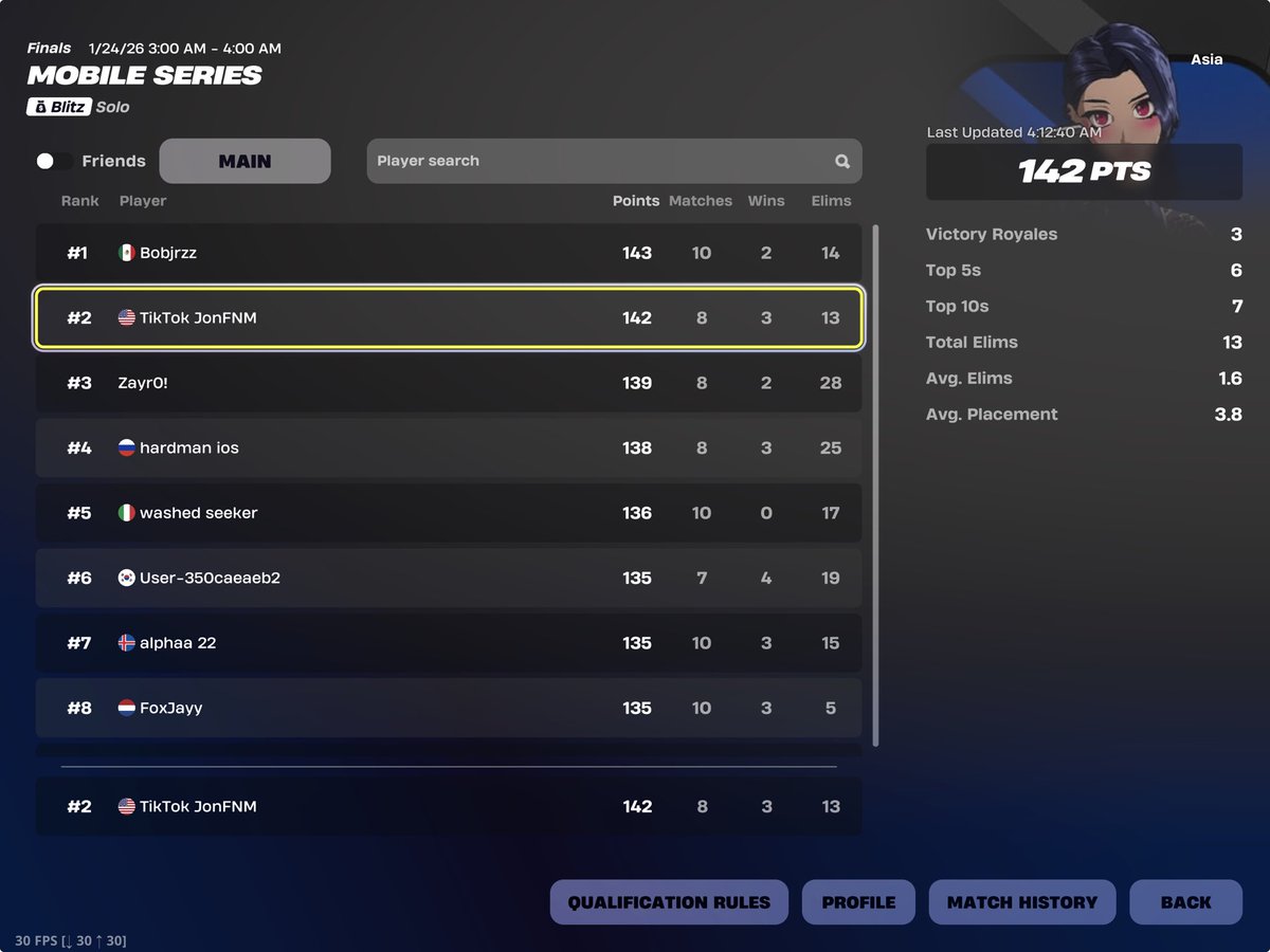 Qualified Mobile Series Finals Asia

On Last Day (Cut it close) 

(+$100 minimum)

#fortnite #fortnitetournament #mobileseries