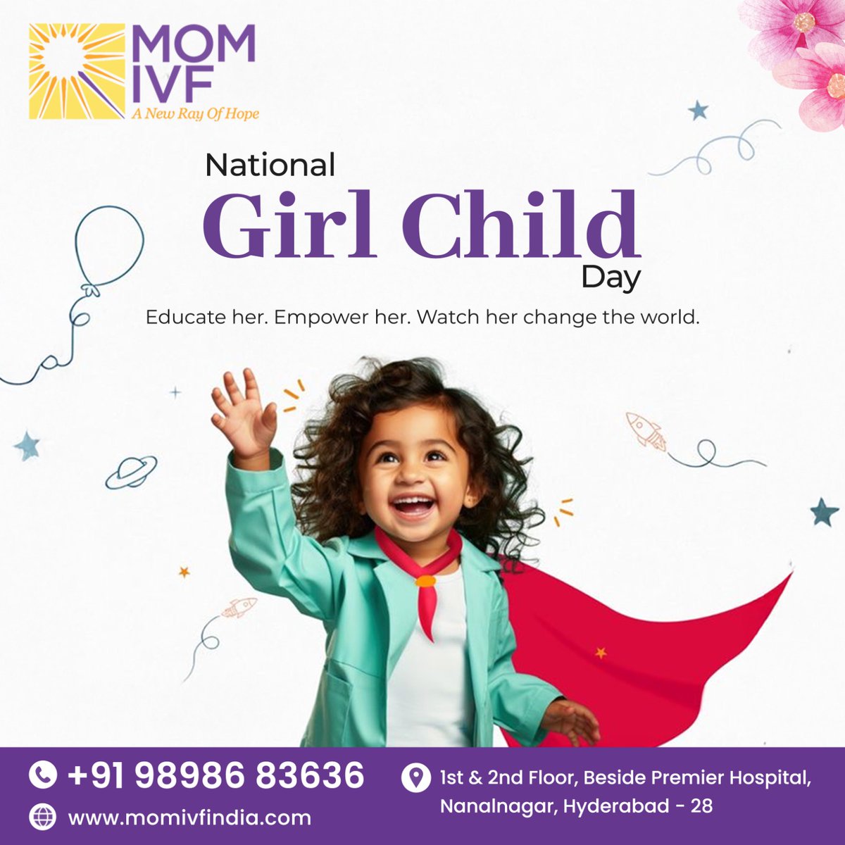 Momivfcenter's tweet image. Every girl child carries dreams, strength, and endless possibilities. 

#MomIVF #NationalGirlChildDay #GirlChildDay #CelebrateHer #EmpowerHer #FutureIsFemale #EveryGirlMatters #GirlPower #SaveGirlChild #EducateTheGirlChild
#HealthyBeginnings #CaringForHerFuture #EmpoweredMothers