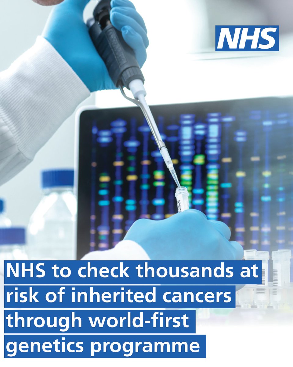 Thousands of people at higher risk of developing cancer due to inherited faulty genes will be regularly checked by the NHS, thanks to a first-of-its-kind national genetics programme.

Read more ⬇️
england.nhs.uk/2026/01/thousa…
