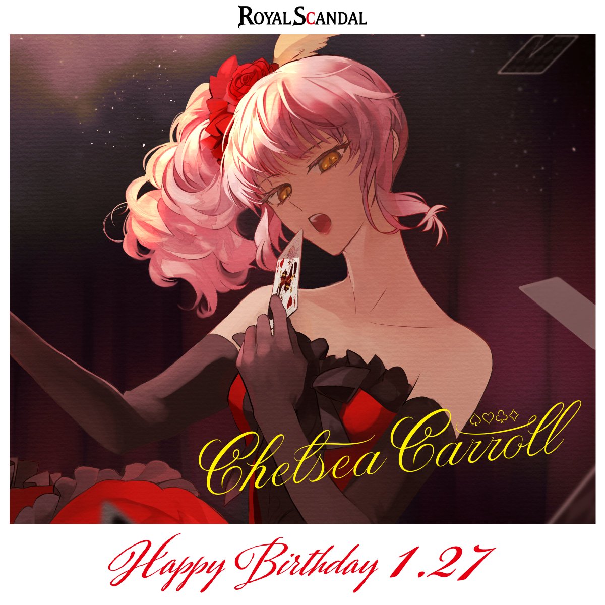 「バースデーのお祝い、ありがとう。今夜のショーも楽しみにしていて」

ﾟ･*:.｡.Happy Birthday.｡.:*･ﾟ

チェルシー・キャロル
Chelsea Carroll

#RoyalScandal