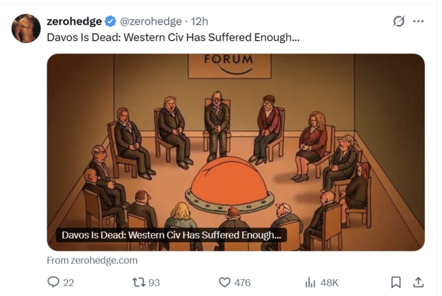 desireefixler's tweet image. I wish this were true - Davos is dead.  Maybe next year. 

But for now, it’s been given a new lease on life. Everyone flew in, grabbed headlines, and took a kind of victory lap—just for showing up.

We can only hope that Trump, Lutnick, and Bessent blew up the global collectivist…
