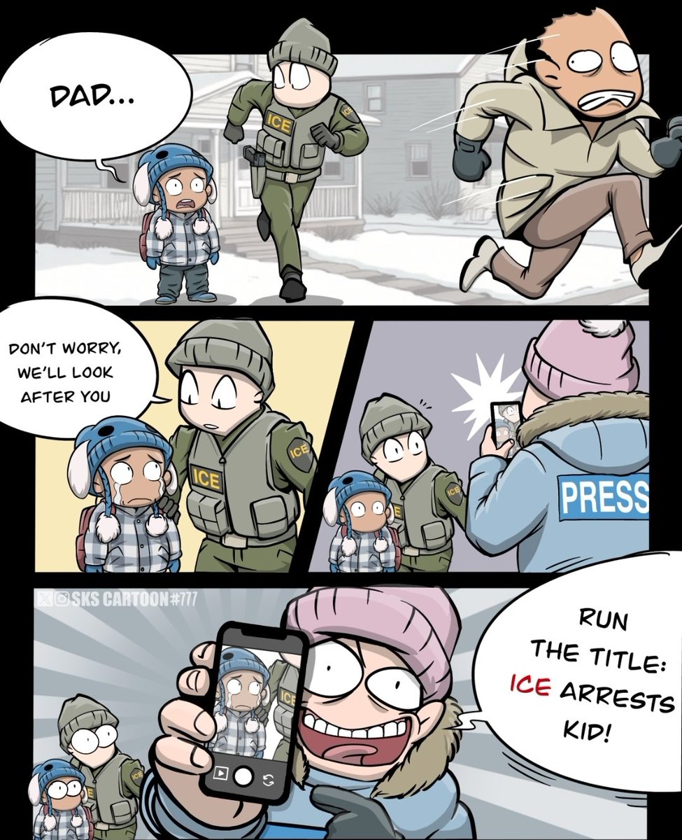 Tātad nelegālais migranta, pamet savu bērnu un aizlaižas (viņiem ierasta prakse) - ASV ICE aģenti tahad pieskata šo bērnu, jo bērna māte atteicāa viņu pieņemt.

Bet kreisie plānprātiņi sacepuši kārtējo šausmu stāstu.

Šeit ir piemēra no kā mums Latvijai ir jāmācās - nelaist iekš!