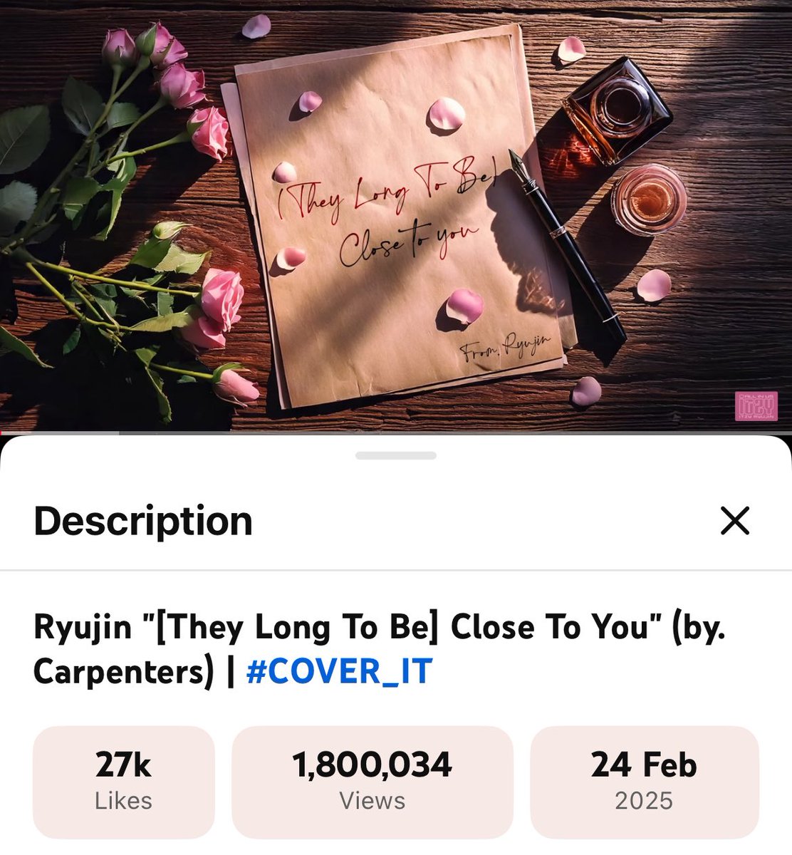 [YouTube]

Ryujin "[They Long To Be] Close To You (by. Carpenters)" Cover has surpassed 1.8M views!

🎬 youtu.be/QQNvQswB0j8

▶️ 1.9M views

#ITZY #RYUJIN #있지 #류진 #リュジン #申留真