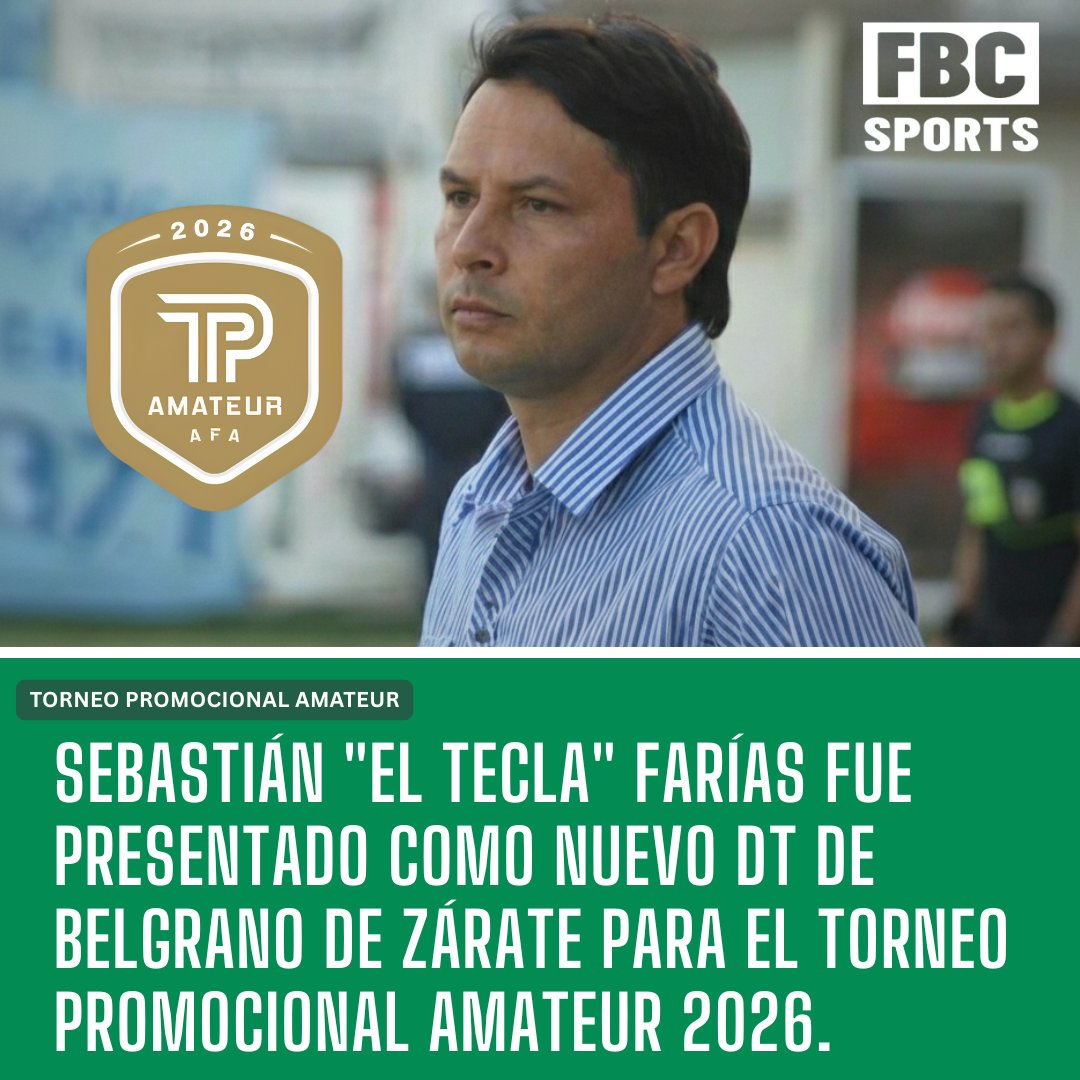 #TPA | ¡EL RETORNO DEL CAMPEÓN!🏆

Belgrano de Zárate presentó oficialmente a Sebastián "El Tecla" Farías como nuevo DT para el TPA 2026.
Con 5 títulos ganados previamente en el club y experiencia reciente en el ascenso con el CADU y Flandria.
fbcsportss.blogspot.com/2026/01/belgra…