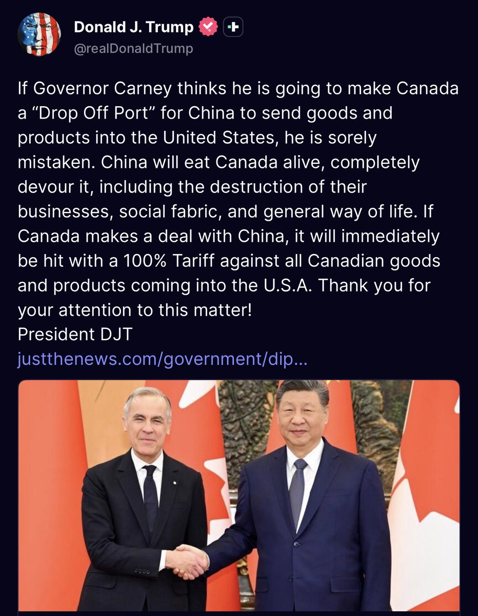 Trump just escalated:
100% tariffs on Canada if China deal goes through.
Macro risk unlocked 📊⚠️
#Trump #StockMarketCrash #stock #btc