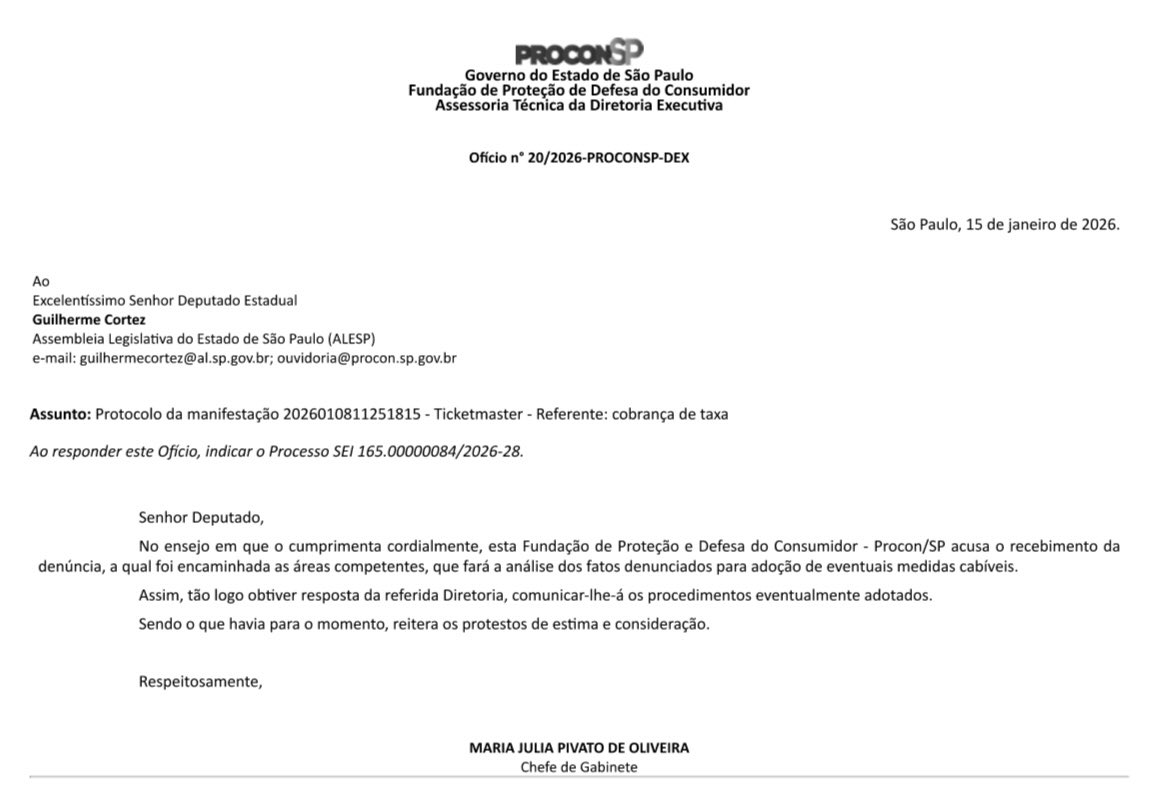 hitmagazine_br's tweet image. O deputado estadual Guilherme Cortez (@cortezpsol) publicou em sua conta do X/Twitter a resposta do PROCON, em relação a denúncia feita pelo próprio, sobre as taxas abusivas cobradas no próximo show no Brasil do cantor Jackson Wang.

#JACKSONWANG
