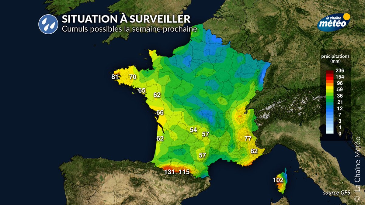 🌧️ La situation #météo de la semaine prochaine est guettée de près par nos services, avec un risque grandissant d'#inondations. Les régions déjà affectées par les pluies ces derniers jours seront encore impactées.