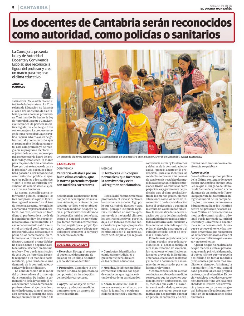 No entiendo nada. Se habla de autoridad, se equipará con policías o sanitarios ¿y la imagen es la de una maestra con niños/as de 5 o 6 años? Supongo que el artículo esté pagado por la propia Consejeria pero es para denunciar a ambos: periódico y Consejeria. #nivelbajísimo