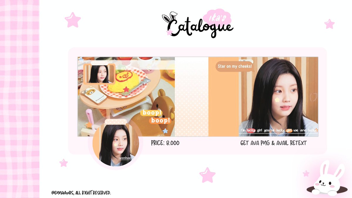 help repost? arigatouu ✊🏻🌟

haii, aku punya 6 layout ready edisi < milku > dengan price 8k/each dan get ava png! marii jajan man-timun 🍮

t. wonyoung, ian, rei, wonhee, minji, moka #zonauang