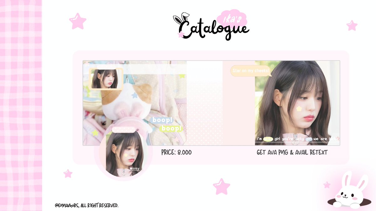 ennamors's tweet image. help repost? arigatouu ✊🏻🌟

haii, aku punya 6 layout ready edisi &amp;lt; milku &amp;gt; dengan price 8k/each dan get ava png! marii jajan man-timun 🍮

t. wonyoung, ian, rei, wonhee, minji, moka #zonauang