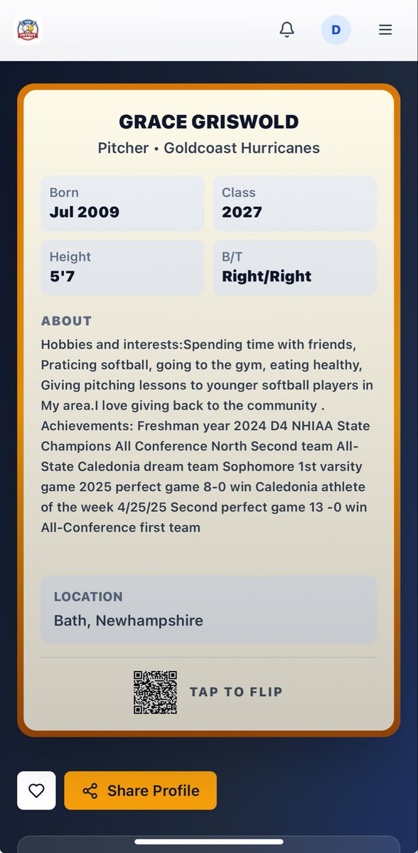 TopTryout's tweet image. 2027 Pitcher from New Hampshire, she’s on TopTryout and NCSA.