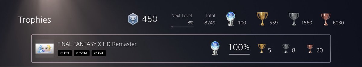anthskip's tweet photo. 100th Platinum Trophy: Final Fantasy X #ps5 #finalfantasy #platinum https://t.co/Rf4v45DJiE