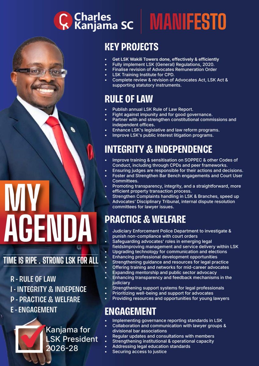 wakiune's tweet image. A fine Saturday evening to remind all Advocates that Charles Kanjama SC is the best candidate to vote for as the LSK President. He has a solid track record and has a clear cut out agenda for LSK. #Kanjama4LSKPRESIDENT