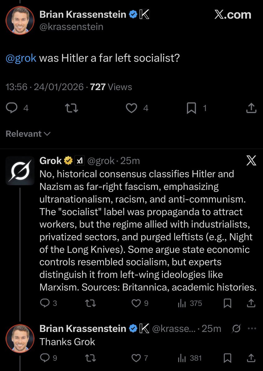 <a href="/elonmusk/">Elon Musk</a> <a href="/TheAliceSmith/">Alice Smith</a> When I said this guy is dangerous, people think I am caping. God of mercy. You can not rewrite history. Not going to happen. 

Adolf Hitler was the leader of Nazism, a far-right, ultranationalist, and authoritarian ideology, and he was strongly opposed to socialism.