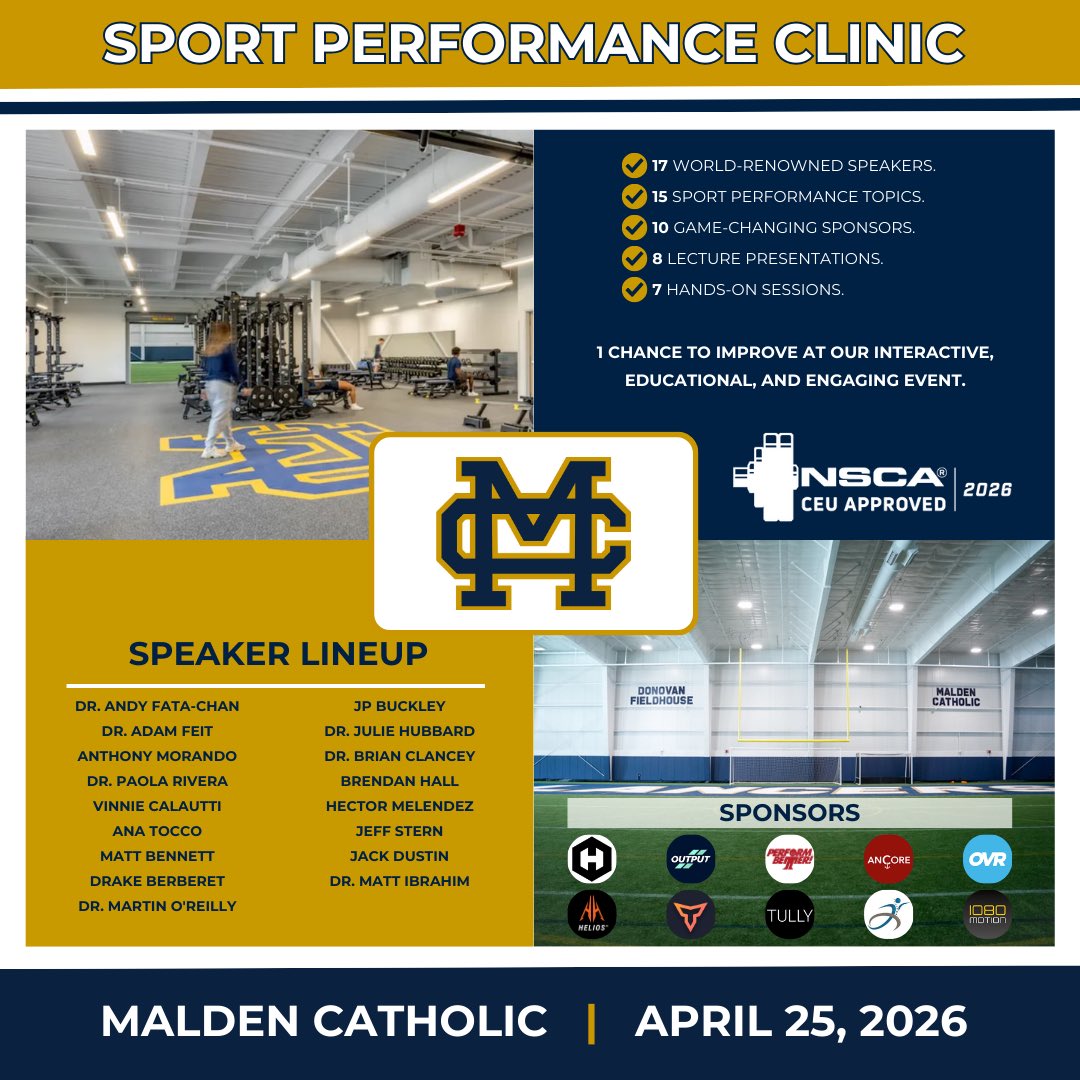 🚨 Boston Friends &amp; Colleagues ⬇️

Coaches, Clinicians &amp; Students in:
S&amp;C • PT • AT • Exercise Science

Tap in with us on April 25th and earn 0.9 NSCA CEUs!

🎟️ Register here: maldencatholic.org/athletics/stre…