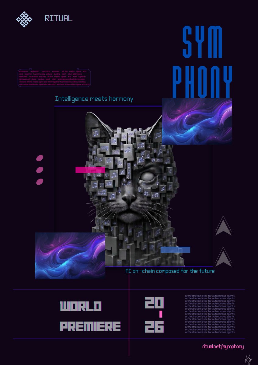 Symphony is <a href="/ritualfnd/">Ritual Foundation</a>'s orchestration layer for decentralized, verifiable compute. 

Instead of one centralized model, multiple specialized AI models run independently on different hardware and produce a single output, with proof that computation actually occurred. 

gRitual ❖