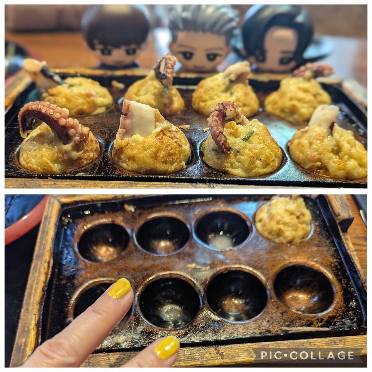 E1970N's tweet photo. 大阪、LIVEの他に観光も友達にも会えたし美味しい物も食べれて楽しみました🤗💕せっかくたこ焼き🐙ソフビ撮ったらすっかり忘れて食べかけに😅 https://t.co/I41qtKgqZm
