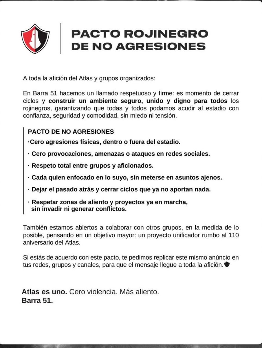 Los esfuerzos se están haciendo para que las cosas fluyan bien y estos son paso firmes hacia la reinvención que requerimos como hinchada. 
Enhorabuena <a href="/SeguidoresAtlas/">Barra 51</a>