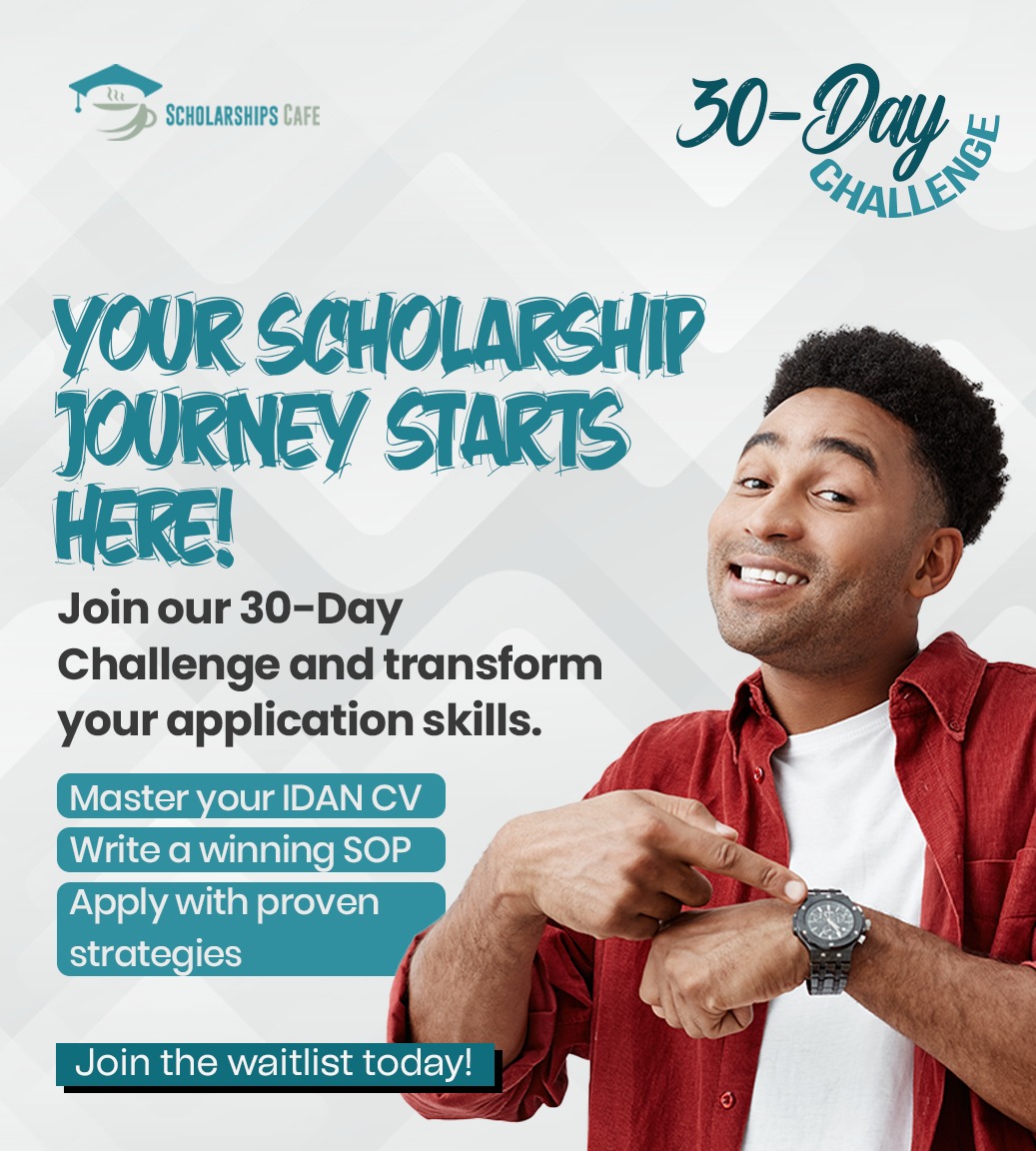 Scholarshipscaf's tweet image. Your dream scholarship to study abroad is waiting🚀🚀

Transform your applications in 30 days with the 30-Day Scholarship Challenge by Scholarships Cafe (January 26 – February 25, 2026). Daily tasks, templates, mentorship, alumni chats, and live Q&amp;amp;A with Dr. Igbalajobi for…