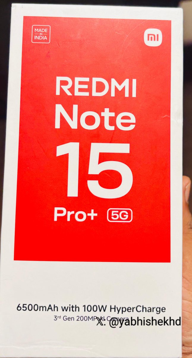 yabhishekhd's tweet photo. After sharing the full specifications of the Redmi Note 15 Pro & Note 15 Pro+ (India variants), here are the box images of the Indian variant of the Redmi Note 15 Pro+ 🇮🇳📦

🔹 As clearly mentioned on the retail box, Redmi Note 15 Pro+ supports e-SIM as well.