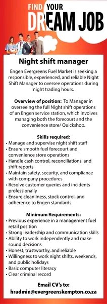 NthabelengDlam3's tweet photo. Vacancy: Night Shift Manager Job Opportunity at Evergreen
#Vacancy #GautengJobs #JobOpportunity #NightShiftJobs #ManagerJobs https://t.co/0ViJM5AhZg