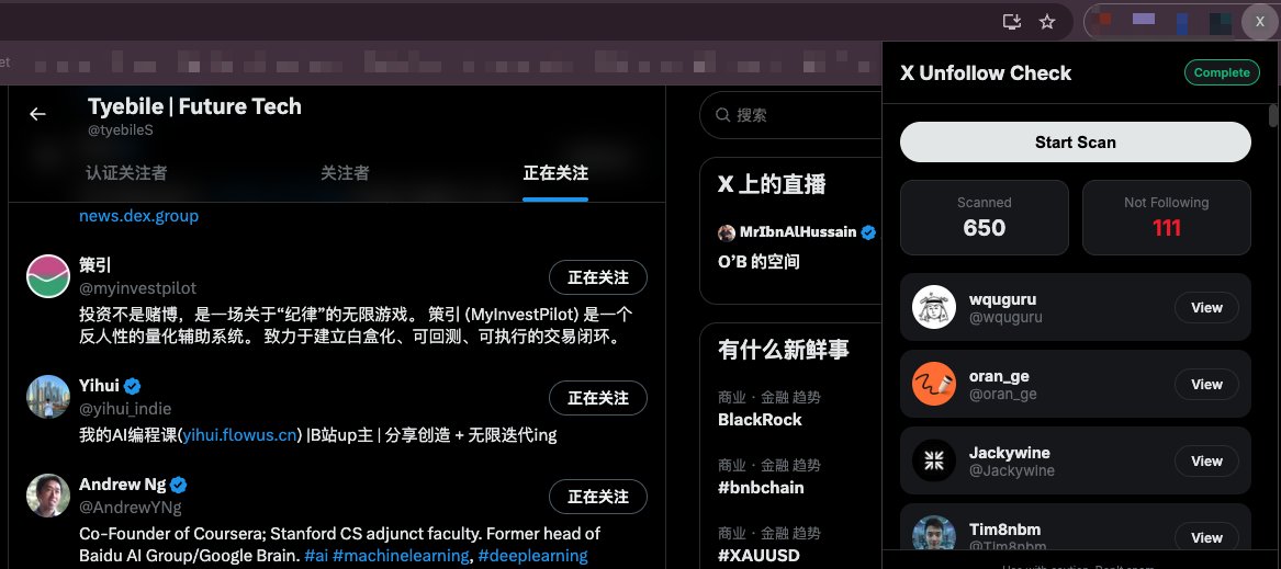 tyebileS's tweet photo. 我治好了我的“掉粉焦虑”，顺手治了一下骗粉党。
最近刷推总看到大家吐槽： "我就差几个粉到 500，结果刚互关第二天就被取关了，太恶心了。" 🤢

这种事我本来不在意，但看多了也烦。 既然是程序员，无聊搓了个 Chrome 插件： 🕵️‍♂️ X Unfollow Detector

100% 本地运行 (不偷你 Cookie，安全第一)
自动高亮 骗粉惯犯

源码已开源到 GitHub。 别问，问就是 Vibe Coding。

👇 拿走不谢： https://t.co/6gKFMWb7jf

#GitHub #OpenSource #AntiScam #XTool