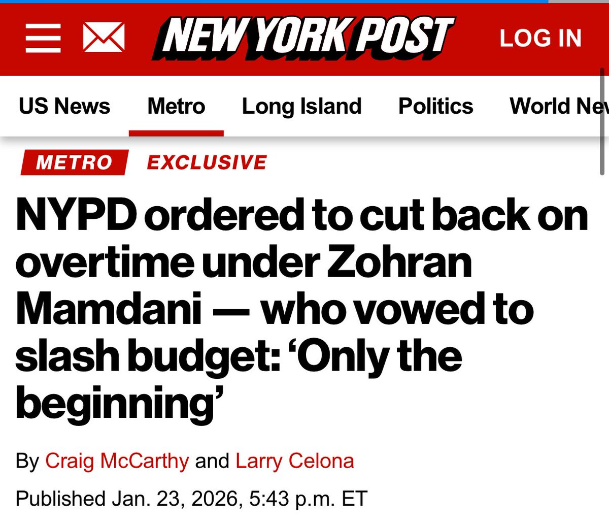 EYakoby's tweet photo. BREAKING: NYPD officers have been ordered to cut back on overtime after Zohran Mamdani—who campaigned on eliminating the department’s entire OT budget—took office.

Less cops on the street. Longer response times. NYC pays the price. https://t.co/iCAqfvNTXF