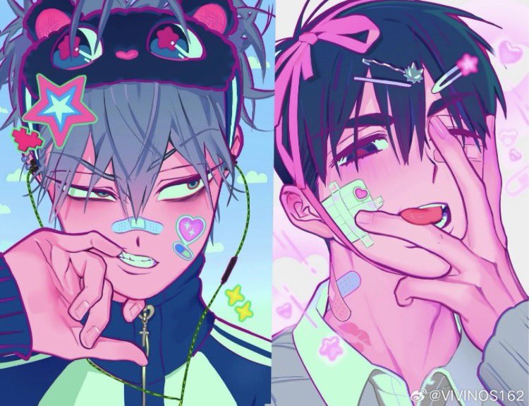 no_w_here70's tweet image. Decora is still insane to me, esp when it has been shown 2 connect 2 te storyline - like who tf else would b leaving kiss marks down Ivan’s neck? They’re both decked out in each other’s merch n Till is mate guarding - ntm the bandages r coverng the placed cracks on the Karma art