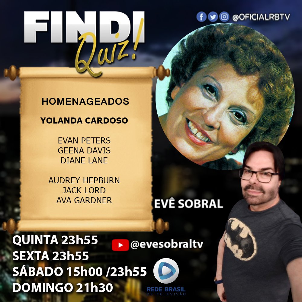 #FindiQuiz!

SEMPRE ANTES DOS FILMES!

<a href="/evesobraltv/">Evê Sobral</a>

Acompanhe pelo site: rbtv.com.br

Rede Brasil / Rede Brasil de Televisão / Evê Sobral Em Revista Findi Quiz Spa TV e Trabalhos
#RedeBrasilDeTelevisão #OficialRBTV #evesobraloficial #emrevista