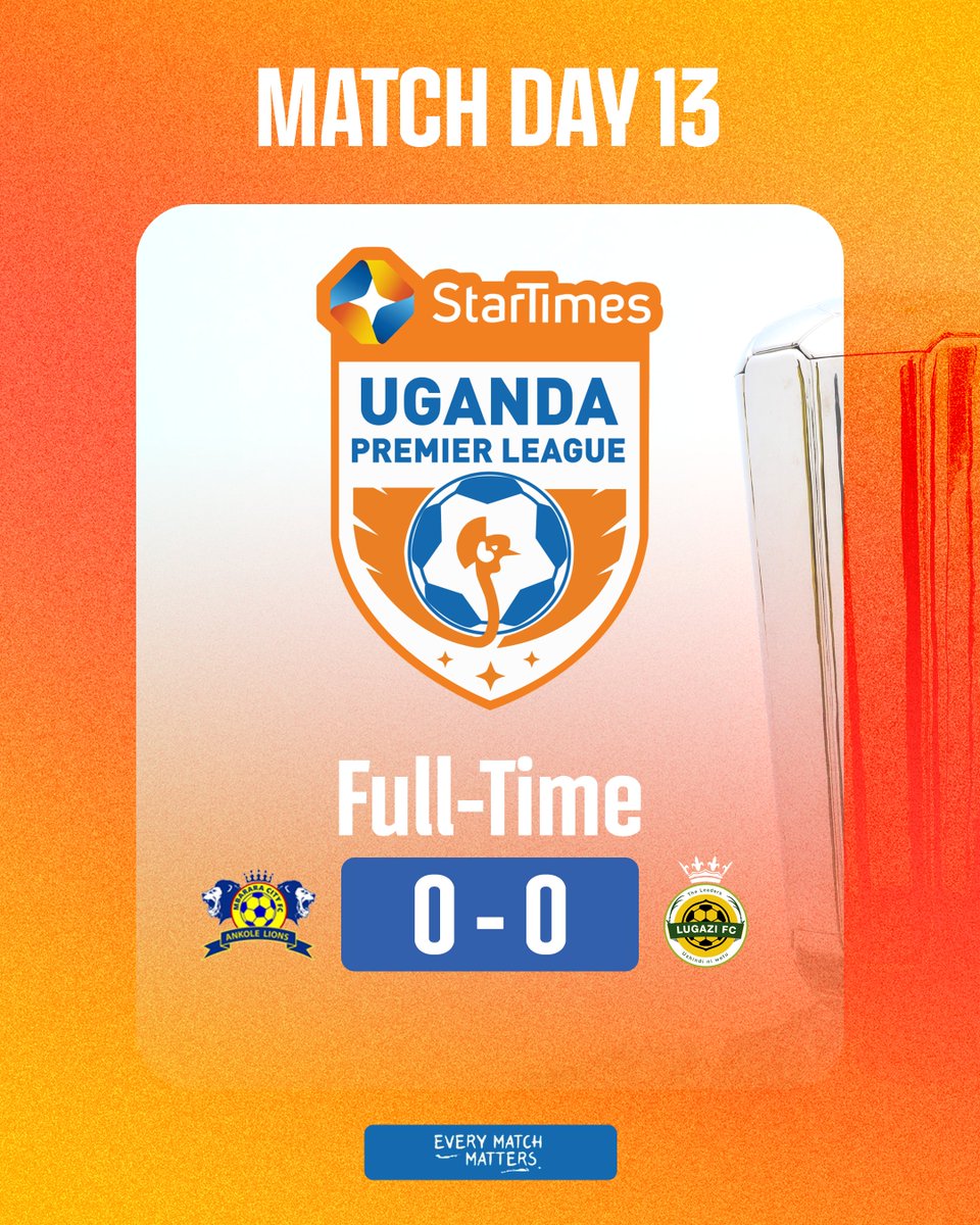 UPL's tweet photo. Full-Time! Mbarara City FC 0-0 Lugazi FC
๐ https://t.co/wsfBkYq1AN
#MBRLUG | #StarTimesUPL https://t.co/Jiz8ESL57P