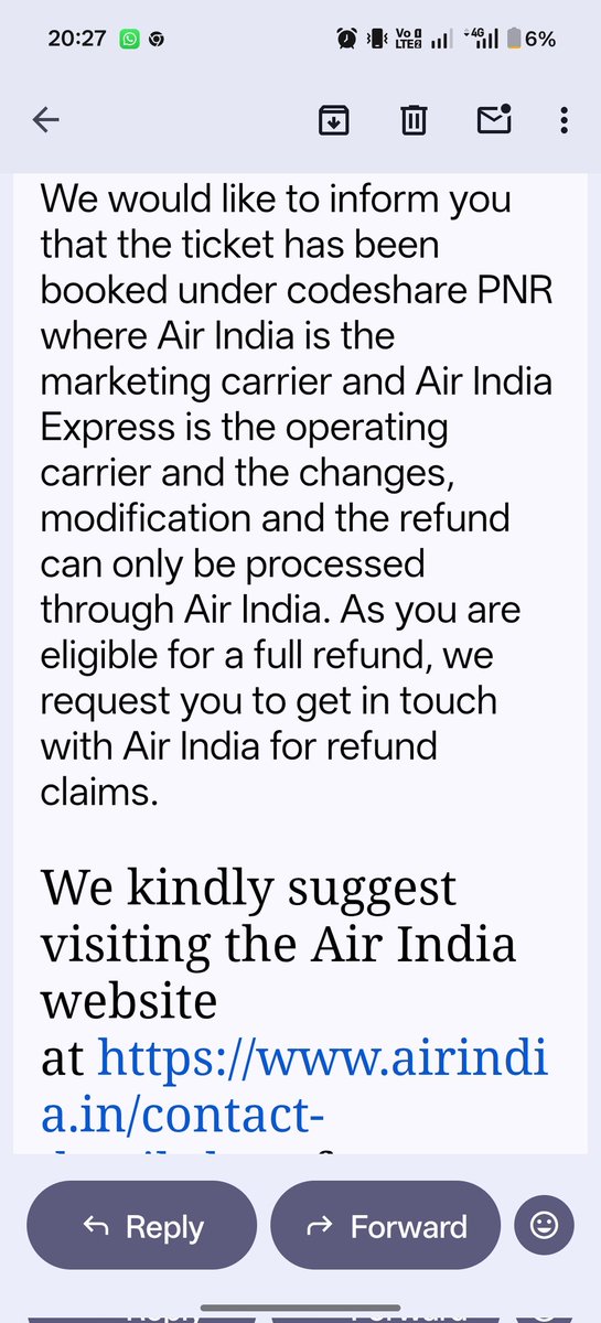sukeertee's tweet photo. @Hitakshi_raw @AirIndiaX @samridhiYS @SharmaShradha @MoCA_GoI @airindia @airindia clearly not in the mood for working hard to get refund of my hard earned money as @AirIndiaX says you guys need to refund.. please ensure you do instead of passing the buck on each other https://t.co/ZSOrkGnQAY