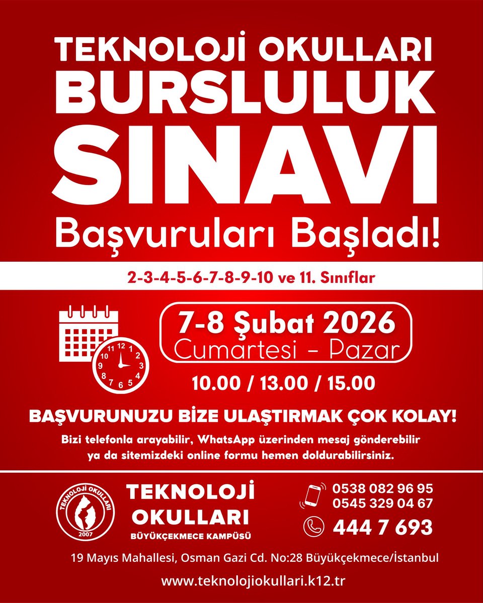 🚀 Geleceğini Teknolojiyle Şekillendir!

Kabataş Teknoloji Okulları olarak, başarılı ve meraklı öğrencileri geleceğin dünyasına hazırlıyoruz.
Bu heyecanlı yolculuğa katılmak isteyen öğrenciler için 7–8 Şubat tarihlerinde Bursluluk Sınavı düzenliyoruz!

📚 Akademik başarıyı,
💡