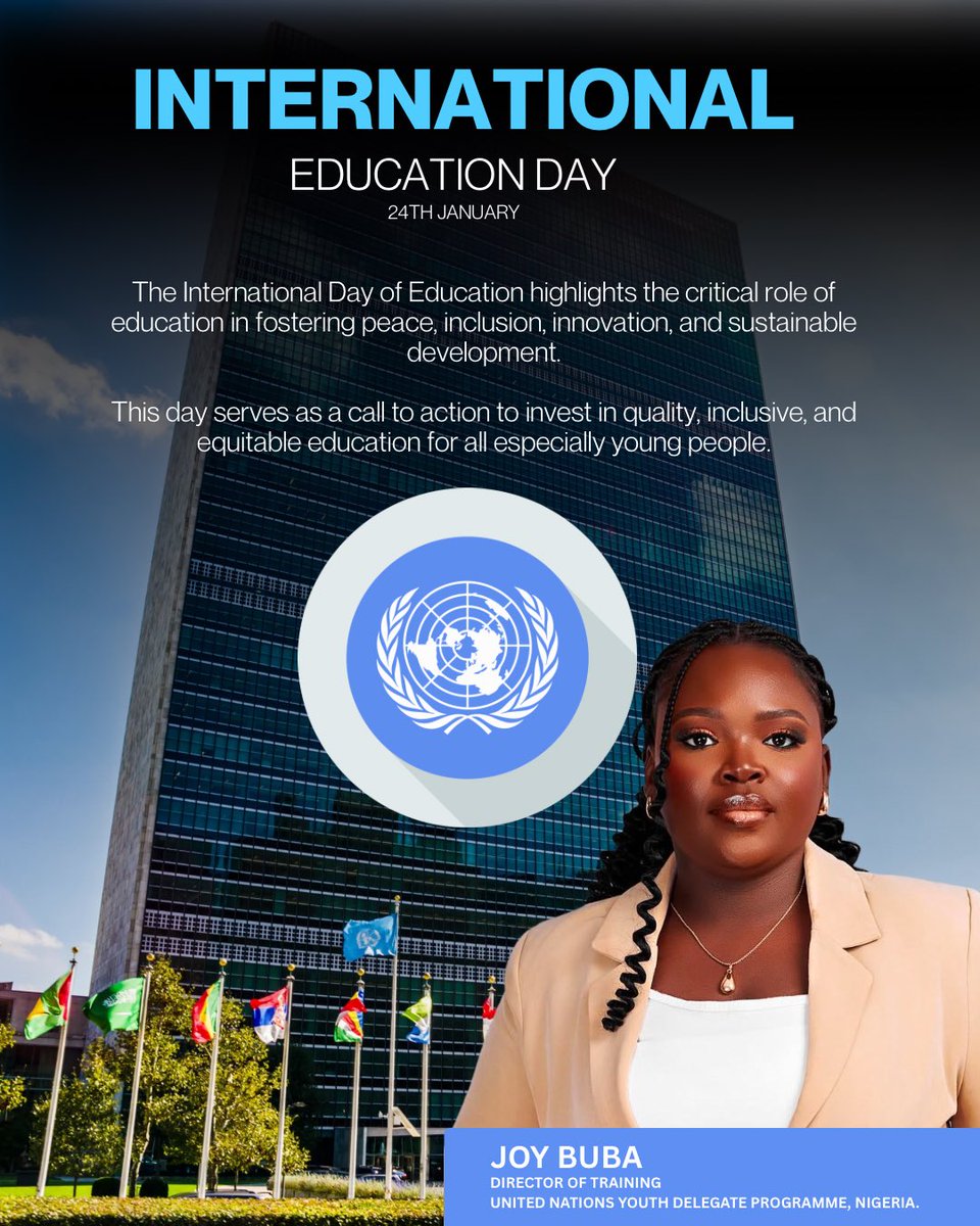 On the International Day of Education, we reaffirm our commitment to advancing education as a driver of the 2030 Agenda for Sustainable Development.

📘 24 January
#InternationalDayOfEducation #SDG4 #Agenda2030 #UNYouth #EducationForAll