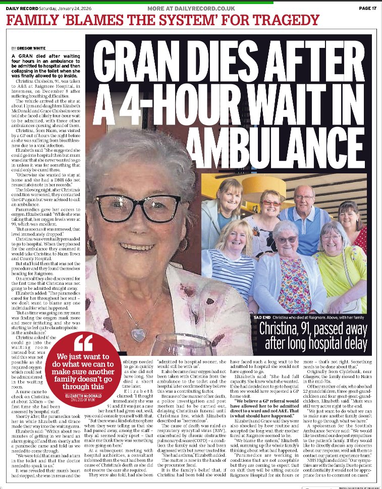 A 91-year-old dies after a FOUR-HOUR ambulance wait — and the SNP blame it on ‘the system’. 

If this happened anywhere else, ministers would resign. In SNP Scotland, they continue on as if nothing happened.
