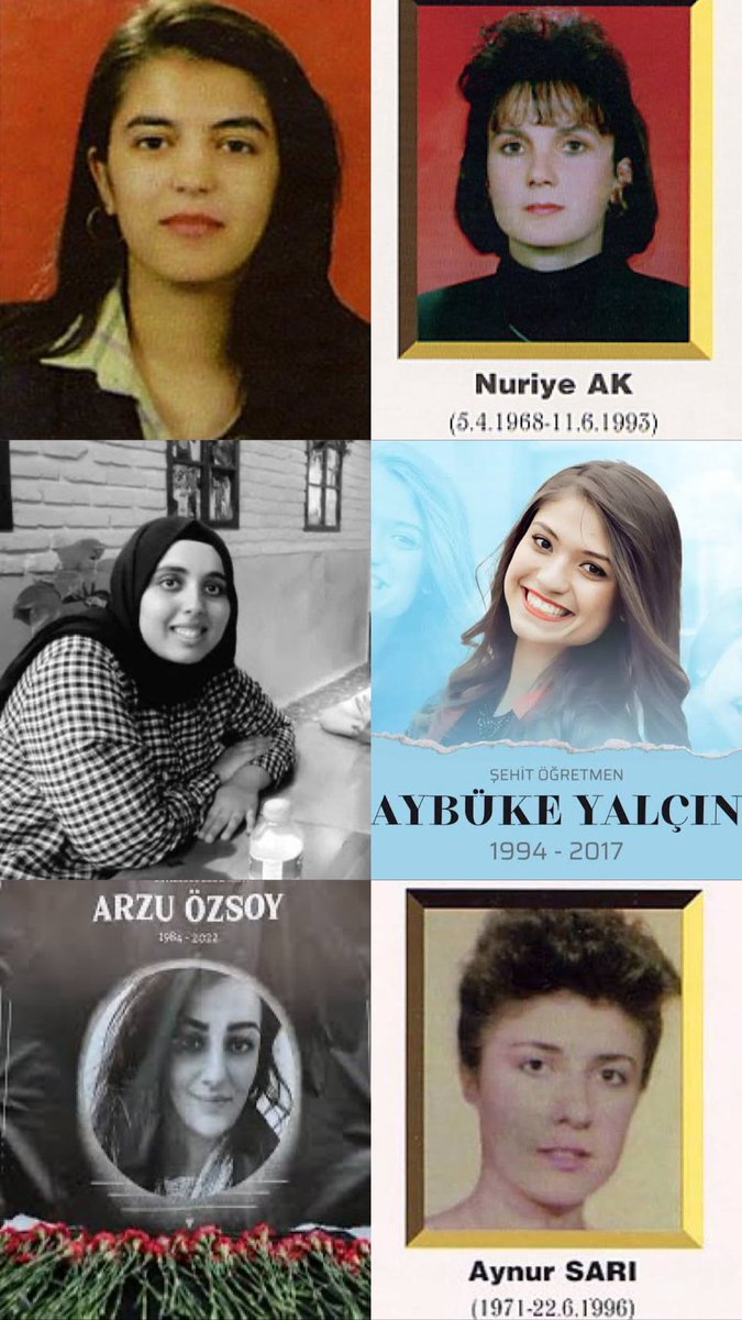 Neşe Alten, 
Aybüke Yalçın,
Ayşenur Alkan,
Nuriye Ak,
Arzu Özsoy,
Aynur Sarı ve diğerleri…

Bunlarda şehit “kadın” öğretmenlerimiz. 

Asırlarca eğitimden yoksun Anadolu’nun köy çocuklarına okuma yazma, matematik, hayat bilgisi, iyi insan iyi vatandaş olmayı öğretiyorlardı.