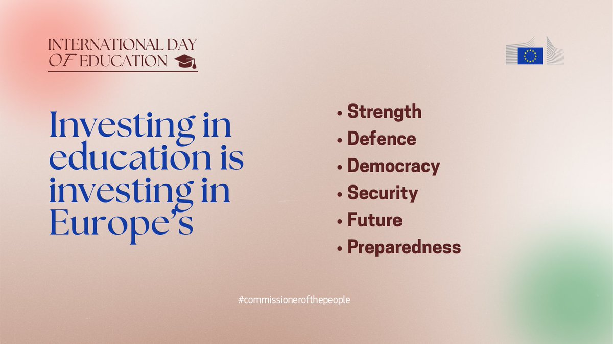RoxanaMinzatu's tweet photo. The EU is actively working, on our continent and beyond, to promote inclusive, high-quality education.

Today, we reaffirm our commitment to education as the foundation of Europe’s social model and a cornerstone of our prosperity, democracy and global competitiveness.  (2/2) https://t.co/NUtdeLmV5w