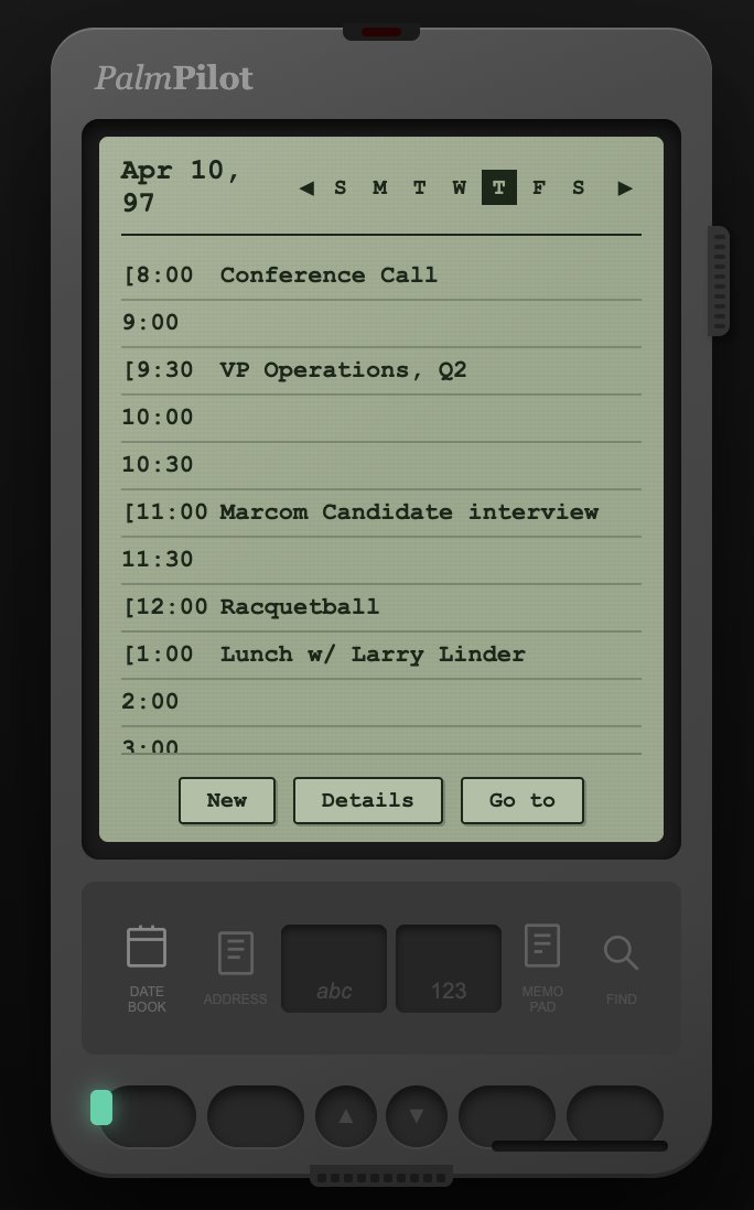 natashagils's tweet photo. Normalize bringing back 90s tech UI.

Day 20 of #31DaysOfVibeCoding: a working Palm Pilot 1000.

Yes the buttons work. Yes I included the Graffiti areas. No I will not be taking questions about my age.

https://t.co/q00g8YBpUh

Built with #claudecode #ClaudeAI #Anthropic https://t.co/kJaBeo89lV