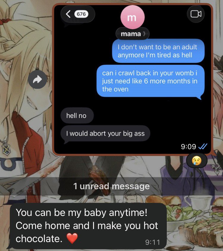 stolphie's tweet image. i try to joke around w my mom and she hits me with the super love beam instead