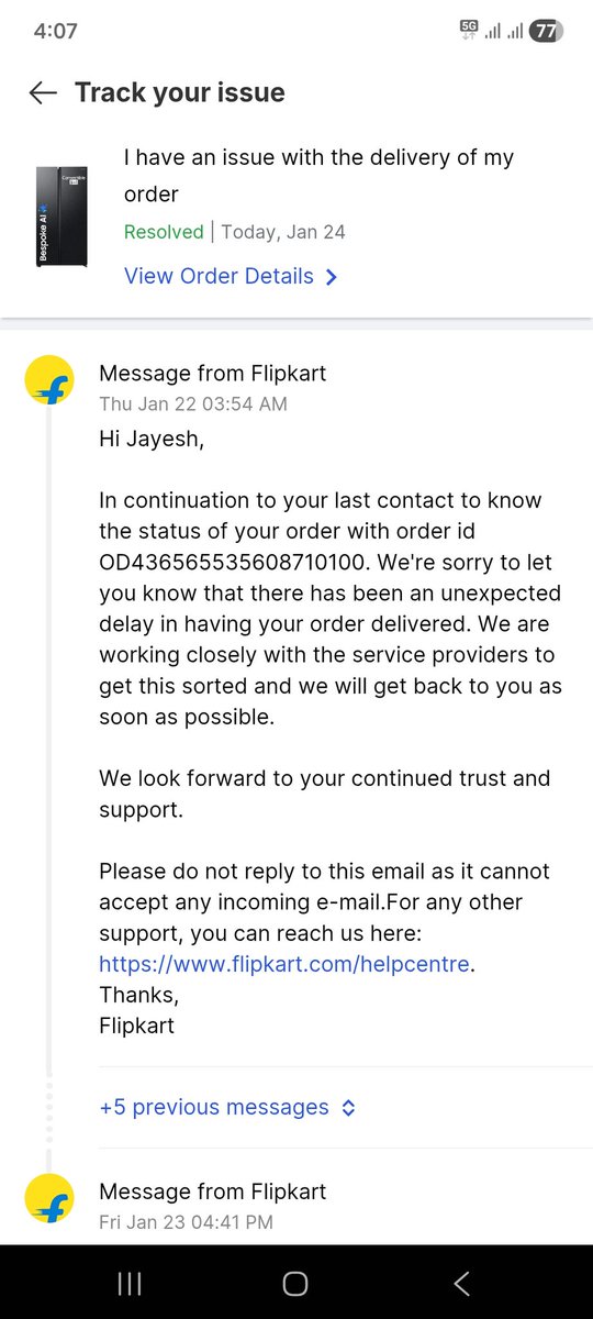 jayesh_k00's tweet photo. @flipkartsupport How ticket is marked resolved when OD436565535608710100 is neither delivered, nor cancelled?
Why customer care is closing ticket without resolution and your hub not taking calls ot your CSRs and not replying to your emails? I not allowed to post reply on ticket https://t.co/MTnC4XITis