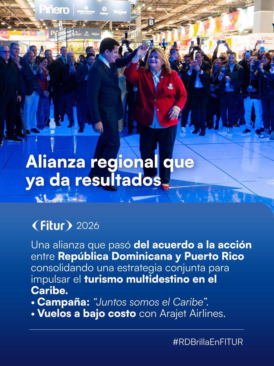 DavidColladoM's tweet photo. ¡República Dominicana convierte ferias en hechos! 
#FITUR2026 fue más que presencia: fue posicionamiento, diversificación y resultados.
Turismo deportivo, MICE, cruceros, alianzas regionales, un stand lleno desde el día uno y una agenda que conectó al país con los mercados más exigentes del mundo.