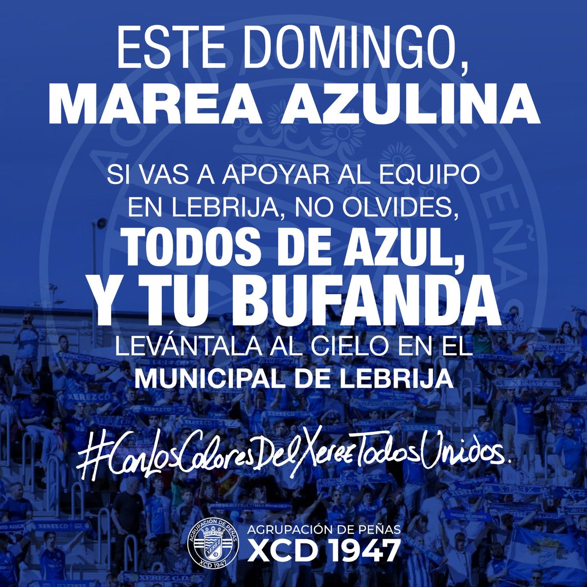 🏟️🚨¡Importante! 

Mañana 90 minutos dejándonos la voz.
Mañana 90 minutos defendiendo nuestros colores.

𝑻𝒐𝒅𝒐𝒔 𝒅𝒆 𝒂𝒛𝒖𝒍, 𝒃𝒖𝒇𝒂𝒏𝒅𝒂 𝒆𝒏 𝒂𝒍𝒕𝒐 𝒚 𝒆𝒍 𝒆𝒔𝒄𝒖𝒅𝒐 𝒆𝒏 𝒆𝒍 𝒑𝒆𝒄𝒉𝒐. 🔵⚪️

#AntonianoXerez <a href="/XerezCD_OFICIAL/">Xerez Club Deportivo</a> 
#ConLosColoresDelXerezTodosUnidos