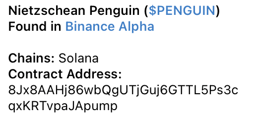 0xRichNormie's tweet image. $PENGUIN listed to Binance Alpha, probably fastest Alpha listing ever, another god candle incoming 🚀