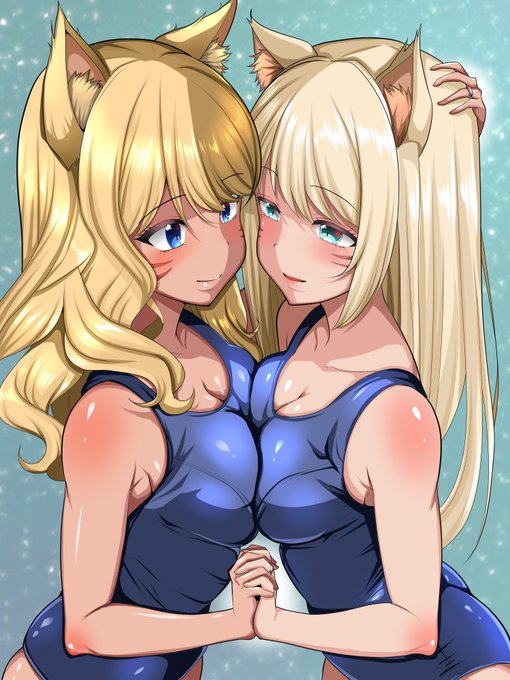 #くそ寒いので水着を貼る 
ふたりだと暖かいのです(*'ω`*)✨ 