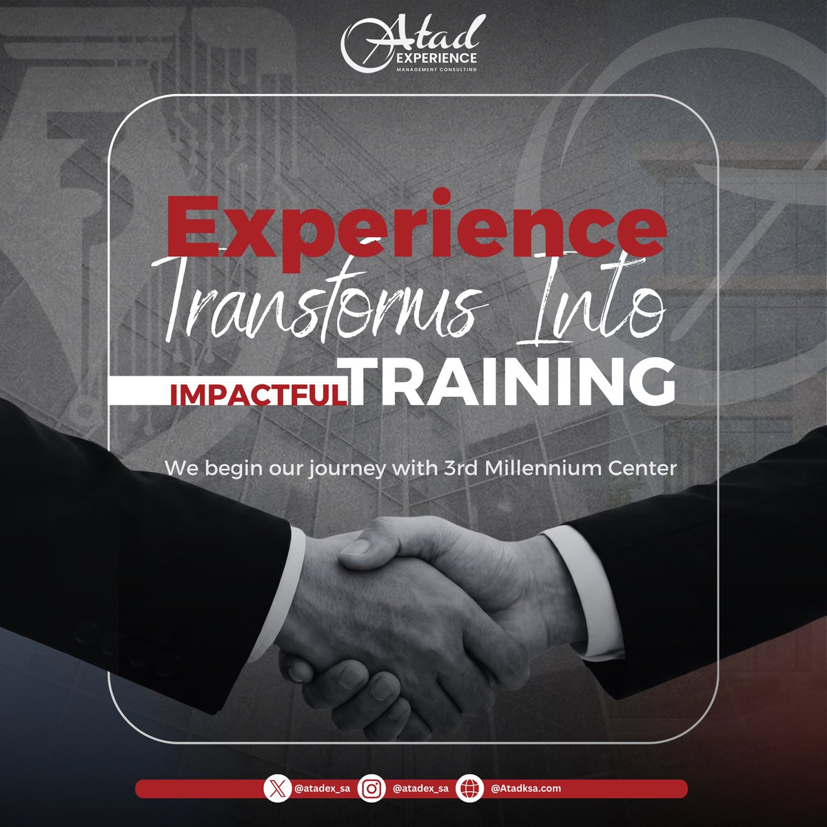 atadex_sa's tweet photo. We begin a new journey toward building expertise 🚀

ATAD Experience announces a training partnership
with Third Millennium Center 🤝🏼

Training that turns knowledge into real impact ✨

@3rd_millen

#Atad_Experience
#ATADGroup
#Third_Millennium_Center
#Training_and_Development https://t.co/2BGLKIMvG6