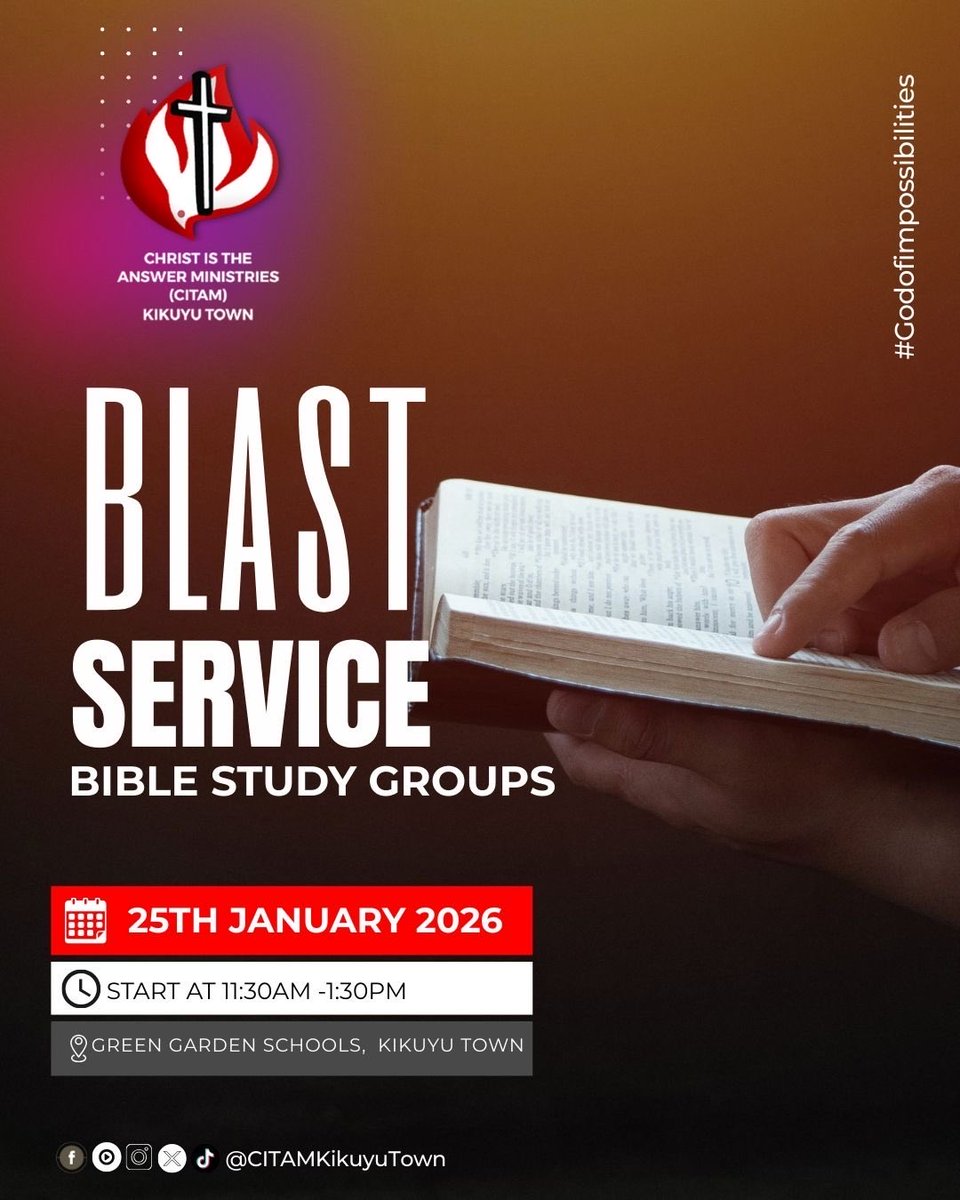 Faith grows best in community. Join us tomorrow for the BLAST service and let the Word come alive 📖✨
#CitamKikuyuTownChurch #GodOfImpossibilities #prayerandfasting