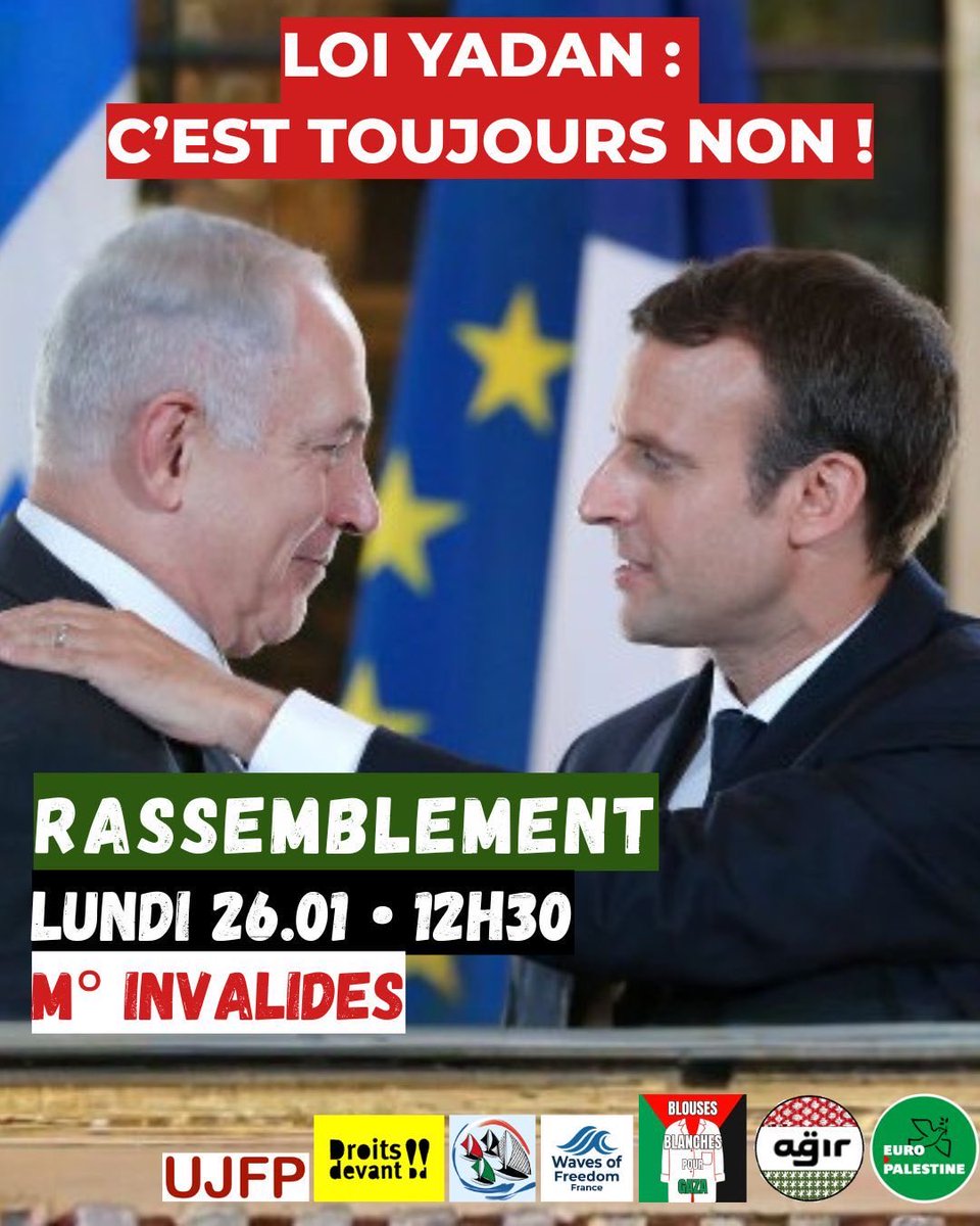 Europalestine1's tweet image. APPEL À RASSEMBLEMENT LUNDI DEVANT LE PARLEMENT, CONTRE LE PROJET DE LOI YADAN !

Treize organisations appellent à manifester de manière unitaire ce lundi devant le parlement pour dire non à un projet de loi qui voudrait faire taire la vérité sur l’Etat d’Israël, sous prétexte…