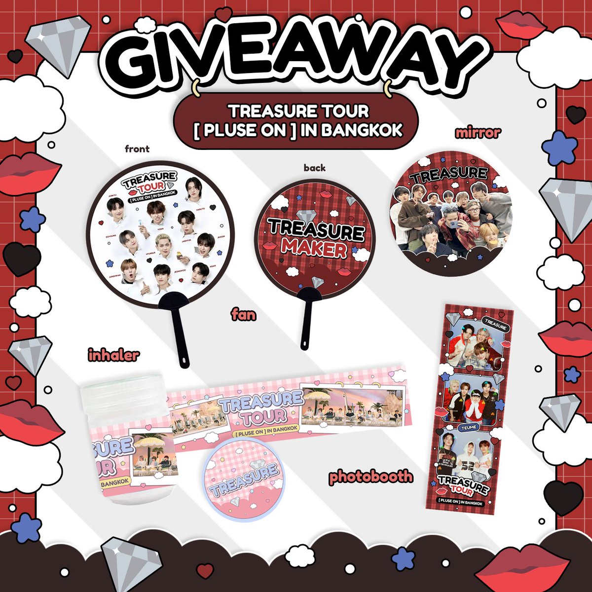 𖠵˳✧pls kindly rt *⁀➷

* ·fan 30 ea
* ·inhaler 30 ea
* ·photobooth 30 ea
* ·mirror 30 ea
ยังมีการ์ดออฟฟิเชี่ยลไปแจกด้วยน๊าา✨️

📍: Suphachalasai Stadium
🗓️: 16 may 2026
⏰️: tba

Design &amp; Preview by #รีวิวน้องโทมาโท่
#PULSE_ON_IN_BANGKOK #TREASURE_PULSE_ON_IN_BKK 
#TREASURE