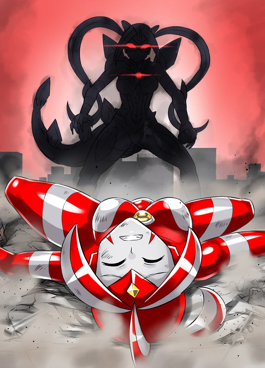 アルティメットレナ6話より、ニナの猛攻に倒れるレナさん。何かコマを足そうか考えたのですが、贅沢に一ページにしました。 