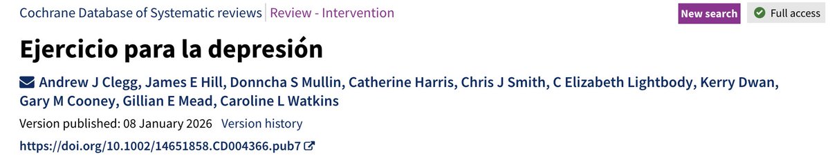 a_garciahermoso's tweet image. Revisión Cochrane: el ejercicio puede ayudar a reducir los síntomas de la depresión🧠y, en algunos casos, tener efectos parecidos a la terapia o a los antidepresivos🏃‍♀️💊

🚨No funciona igual para todo el mundo, pero suele ser una opción segura y accesible

cochranelibrary.com/cdsr/doi/10.10…
